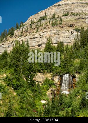 Une cascade proéminente descend à l'arrière d'Elk Mountain dans le parc national de Grand Teton Banque D'Images