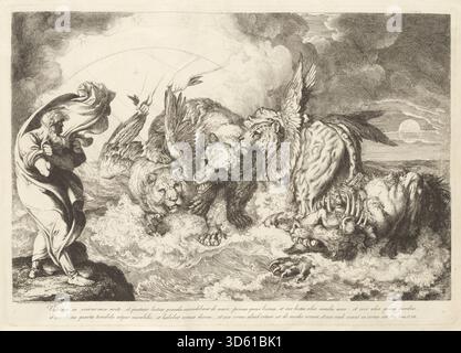 Cette peinture de 1809 de Luigi Sabatelli I représente la vision de Daniel du Livre biblique de Daniel, montrant des figures angéliques, Daniel, des images symboliques et une composition détaillée typique de la peinture religieuse italienne du début du XIXe siècle. Banque D'Images