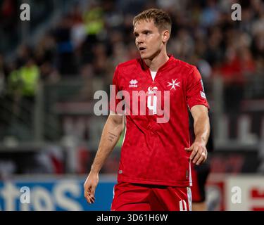 Attard, Malte. 17 novembre 2025. Gabriel Mentz de Malte lors du match de qualification du Groupe G de la Coupe du monde de la FIFA 2026 entre Malte et la Pologne au stade national Ta' Qali à Attard, Malte, le 17 novembre 2025 (photo Andrew SURMA/Sipa USA). Crédit : Sipa USA/Alamy Live News Banque D'Images