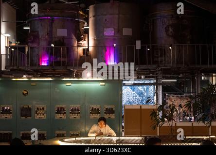 Téhéran, Iran. 17 novembre 2025. Une jeune femme iranienne travaille alors qu’elle siège dans un centre pour la créativité et l’innovation à Téhéran, en Iran, le 17 novembre 2025. La semaine du design de Téhéran est un événement inclusif qui tisse le design dans le tissu de la vie urbaine, créant une plate-forme de dialogue créatif entre designers, producteurs et passionnés. (Photo de Morteza Nikoubazl/NurPhoto) crédit : NurPhoto SRL/Alamy Live News Banque D'Images