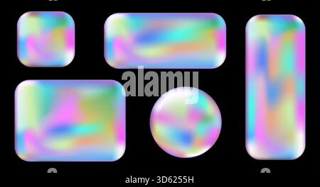 Eléments UX de l'interface utilisateur des cadres holographiques 3d Y2K. Ensemble vectoriel de panneaux d'affichage géométriques pour la décoration et la couverture. Design moderne et élégant adapté aux sites Web et aux interfaces utilisateur. Illustration de Vecteur