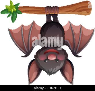 Chauve-souris vectorielle mignonne avec de grandes oreilles suspendues à l'envers, des couleurs vives, un style de dessin animé simple Illustration de Vecteur