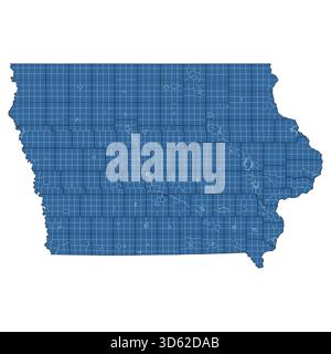 Carte vectorielle de l'état de l'Iowa divisée en comtés et cantons Illustration de Vecteur