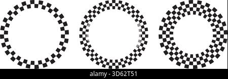 Ensemble de cadres ronds avec imprimé à carreaux noir et blanc. Vignette avec damier, drapeau de course ou motif d'avion de jeu d'échecs. Géométrique circulaire Illustration de Vecteur
