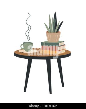 Pile de livres sur la composition vectorielle de table basse Illustration de Vecteur