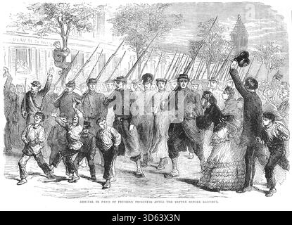 Arrivée à Paris des prisonniers prussiens, après la bataille de Bagneux, pendant la guerre franco-prussienne. La bataille de Châtillon, également connue sous le nom de bataille de Châtillon-sous-Bagneux, a lieu le 13 octobre 1870. Banque D'Images