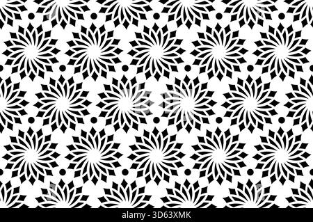 Fleurs de mandala sans couture sur fond blanc. Monochrome noir et blanc. Texture de Noël, vecteur linéaire géométrique abstrait décoratif Illustration de Vecteur