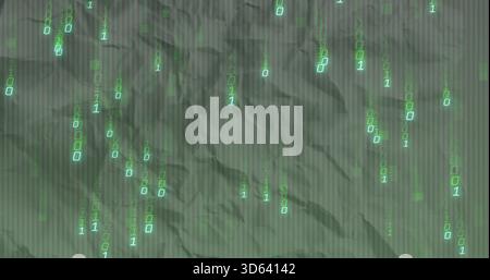 Champ de diffusion de chiffres binaires verts en cascade à travers l'écran numérique, avec pixels néon Banque D'Images
