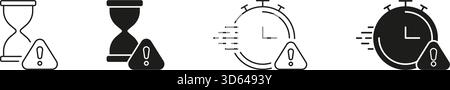 Sablier et chronomètre avec icône de point d'exclamation définis. Collecte de symboles d'alerte de gestion du temps, d'urgence et d'échéance. Efficacité et productivité Illustration de Vecteur