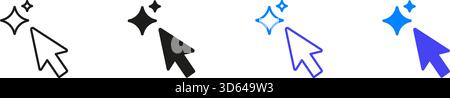 Curseur de souris avec ligne scintillante et icône unie définies. Interaction avec l'utilisateur, cliquez sur amélioration, puis sur Collection de symboles de navigation numérique. Pointeur de la souris avec Illustration de Vecteur