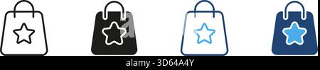 Sac à provisions avec Star Line et Solid Icon Set. Aperçu des programmes de fidélité, de commerce électronique et de détail et collection de symboles Silhouette. Récompenses client Illustration de Vecteur