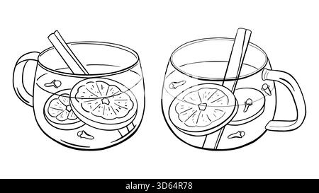 Ensemble de doodle cocktail chaud Toddy. Illustration de boisson vectorielle doodle vintage dessinée à la main. Illustrations de contour noir de boisson chaude caféine Illustration de Vecteur