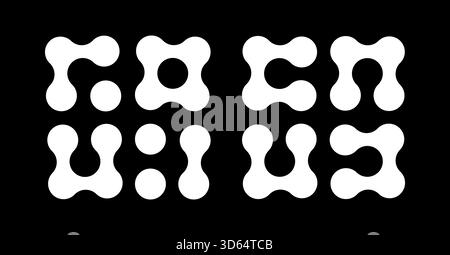 Icônes blanches Metaball. Les autocollants connectés aplatis. Symboles abstraits d'intégration. Répétition simple de cercles. Mouvement de point. Blobs connectés. Metaballs Illustration de Vecteur