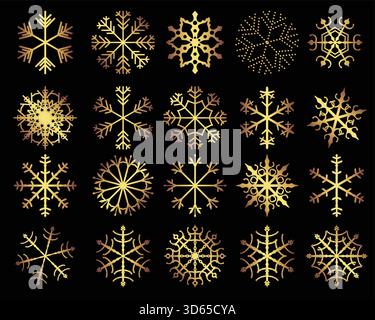 Ensemble de flocons de neige d'or vecteur - formes géométriques abstraites pour les conceptions de vacances de Noël Illustration de Vecteur