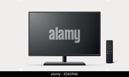 Écran de télévision réaliste Vector 3d, isolé. Smart TV Screen avec télécommande. Modèle de conception d'écran de télévision vierge, vue avant Illustration de Vecteur