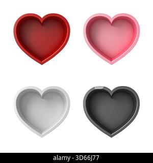 Collection de boîte de coeur vierge isolé sur fond blanc rendu 3D conceptuel minimal Banque D'Images