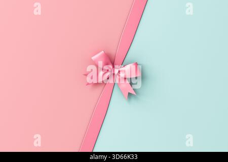 Fond de couleur pastel rose et vert avec noeud ruban rose rendu 3D conceptuel minimal Banque D'Images