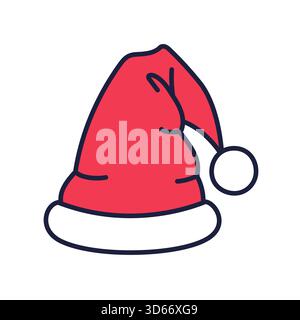 Illustration vectorielle de chapeau de Père Noël. Contour doodle style décoration de Noël, icône festive pour la conception. Dessin animé dessiné à la main Illustration de Vecteur