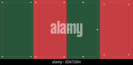 Ensemble de cadres de Noël vintage. Bordures de vacances rouges et vertes avec des étoiles dorées et un ruban. Cadres de Noël élégants rectangulaires avec boîte de texte vide Illustration de Vecteur