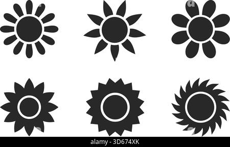 Icônes de fleur de soleil dans le style glyphe sur fond blanc, illustration vectorielle Illustration de Vecteur