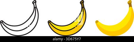Icônes plates de banane dans le contour et le style coloré sur un fond blanc, illustration vectorielle Illustration de Vecteur