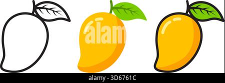Illustration vectorielle de jeu d'icônes colorées de style de dessin animé de fruits de mangue Illustration de Vecteur