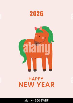 Chinois bonne année du cheval 2026 illustration vectorielle de carte de voeux. Arrière-plan de vacances Illustration de Vecteur