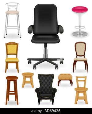 beaucoup de différents meubles de chaise illustration vectorielle stock de dessin animé isolé sur fond blanc Illustration de Vecteur