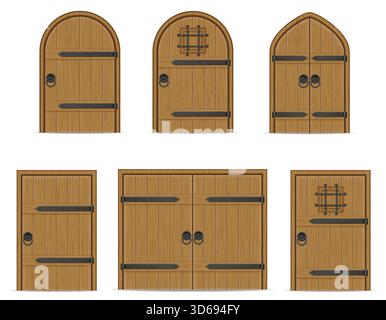 vieille porte obsolète vintage faite de dessin animé en bois illustration vectorielle stock isolé sur fond blanc Illustration de Vecteur