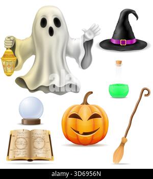 conception d'articles d'halloween pour illustration vectorielle de stock de dessin animé de célébration isolé sur fond blanc Banque D'Images