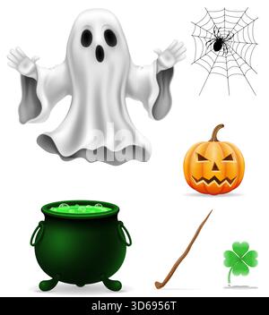 conception d'articles d'halloween pour illustration vectorielle de stock de dessin animé de célébration isolé sur fond blanc Banque D'Images