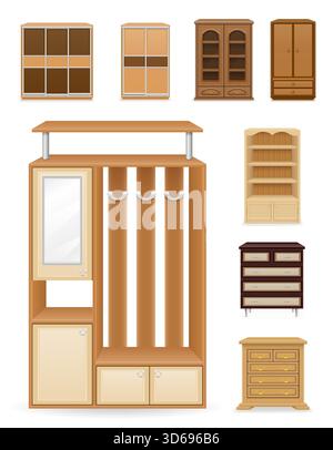 beaucoup de différentes illustrations vectorielles de dessin animé de meubles de placard isolées sur fond blanc Illustration de Vecteur