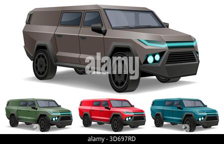 automobile de voiture hors route pour surmonter les restrictions et effectuer des tâches spéciales illustration vectorielle stock de dessin animé isolé sur fond blanc Illustration de Vecteur