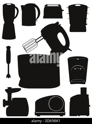 appareils électroménagers pour la cuisine silhouette noire illustration vectorielle stock isolée sur fond blanc Illustration de Vecteur