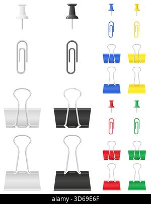 pince à papier et illustration vectorielle de stoc de dessin animé à punaise isolé sur fond blanc Illustration de Vecteur