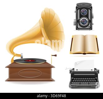 rétro art vieux objets vintage dessin animé illustration vectorielle stock isolé sur fond blanc Illustration de Vecteur