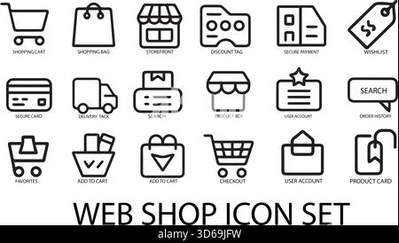 Jeu d'icônes de boutique en ligne — icônes minimales de ligne de commerce électronique (pack d'interface utilisateur vectorielle) Illustration de Vecteur