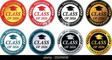 Promotion de 2026 graduation Félicitations jeu de badges Illustration de Vecteur