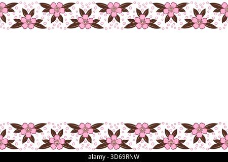 Bordure horizontale sans couture des fleurs. Ornement végétal fantaisie. Couleurs douces calmes. Décor floral romantique avec espace libre au centre pour le texte. Rose fl Illustration de Vecteur