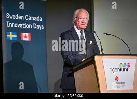 Ottawa, Canada. 19 novembre 2025. OTTAWA, CANADA 20251119Le roi Carl Gustaf prononce le discours d’ouverture des Journées de l’innovation Suède-Canada au Musée des sciences et de la technologie alors que la visite d’État au Canada s’est poursuivie le mercredi 19 novembre 2025. Photo : Jonas Ekströmer/TT/Code 10030 ce texte est traduit automatiquement crédit : TT News Agency/Alamy Live News Banque D'Images