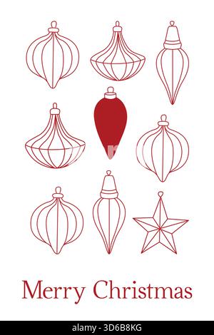 Modèle de carte de voeux de Noël avec des ornements dessinés à la main dans le style griffon d'art au trait Illustration de Vecteur