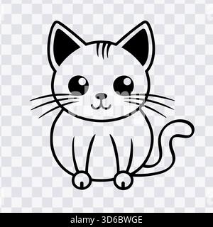 Mignon kawaii assis chat coloriage page dessin à la main dessin de ligne vecteur d'illustration Illustration de Vecteur