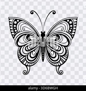 Vecteur d'illustration d'art de ligne de page de coloriage décoratif de papillon orné Illustration de Vecteur