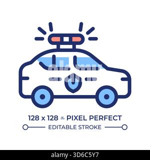 Icône de couleur de ligne parfaite de pixel de voiture de police Illustration de Vecteur