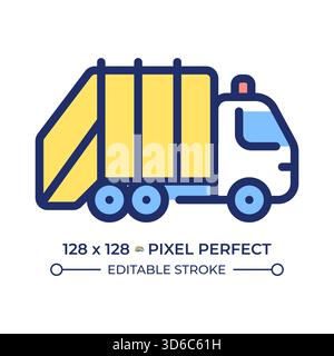 Icône de couleur de ligne parfaite de pixel de camion de transport d'ordures Illustration de Vecteur