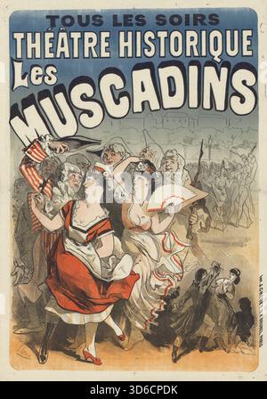 'Th ??tre historique. Les Muscadins (1875). Jules CH?ret (français, 1836-1932) Théâtre historique. Les Muscadins. Le terme Muscadin, en est venu à se référer à des foules de jeunes hommes, relativement aisés et habillés de manière dandyish, qui étaient les combattants de rue de la réaction thermidorienne à Paris à la Révolution française (1789-1799). Après le coup d'État contre Robespierre et les Jacobins du 9 Thermidor an II (27 juillet 1794). Banque D'Images