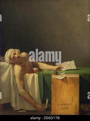Marat assassiné (1793). Jacques Louis David (français, 1748 - 1825). La mort de Marat (français : la mort de Marat ou Marat Assassin ?) Est un tableau de Jacques-Louis David de 1793 représentant l'ami de l'artiste et chef révolutionnaire français assassiné, Jean-Paul Marat. La peinture montre Marat allongé mort dans son bain après son assassinat par Charlotte Corday le 13 juillet 1793. Banque D'Images