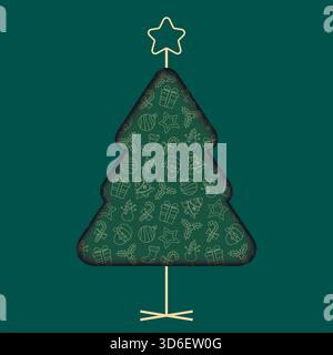 Carte à motif coupé en papier pour arbre de Noël. Fond de Noël avec arbre de Noël vert. Illustration vectorielle. Illustration de Vecteur