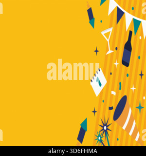 Vecteur d'illustration du nouvel an graphique utilisant le fond jaune, la bouteille de vin, la trompette et le calendrier avec la zone d'espace de copie, approprié pour utiliser le nouvel an, bi Illustration de Vecteur
