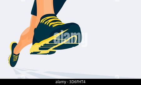 Vecteur de pieds de course énergique – vecteur de baskets Marathon jaune et bleu foncé Illustration de Vecteur